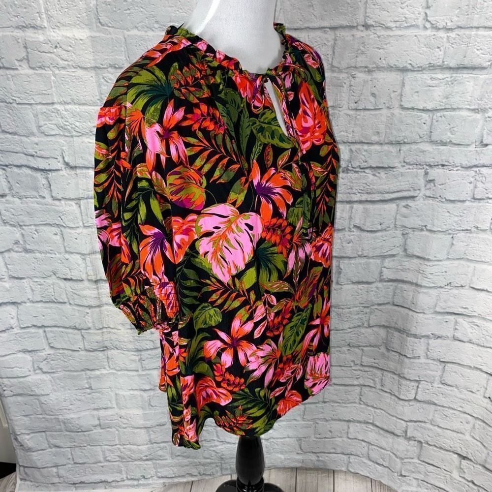 Terra & Sky women 1X 16W-18W tropical print short sleeve peasant top brand new - Picture 5 of 12